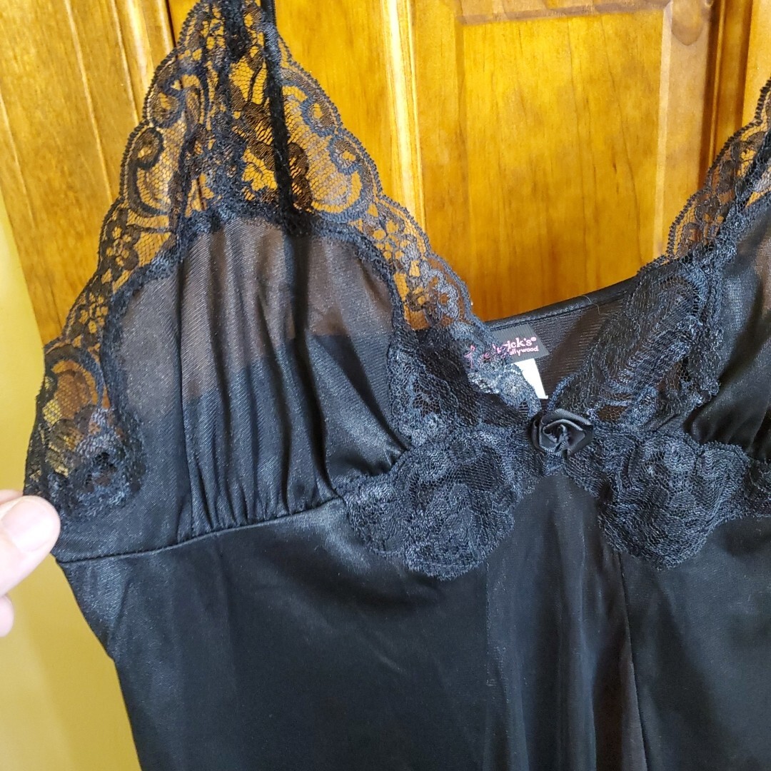 Fredericks of Hollywood Med Nightgown Womens Black Lace Vintage 80s Slip Dress