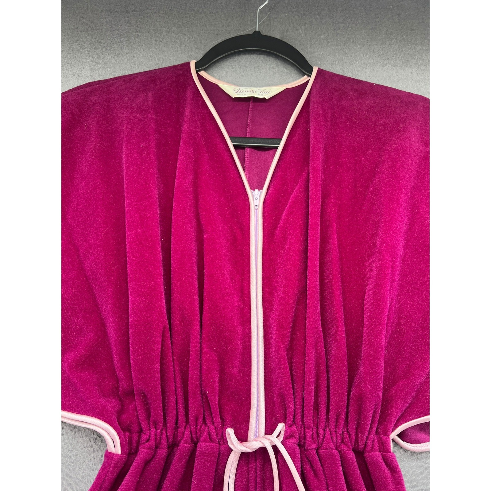 Vintage Vanity Fair Velour Kaftan Robe Magenta Pink Flutter Sleeve Maxi Dress XS
