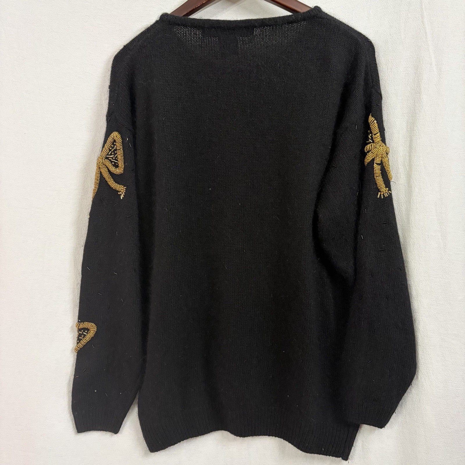 90’s Sweater IB Diffusion Gold Bows Women’s Size XL Silk Lambs wool Rabbit Hair