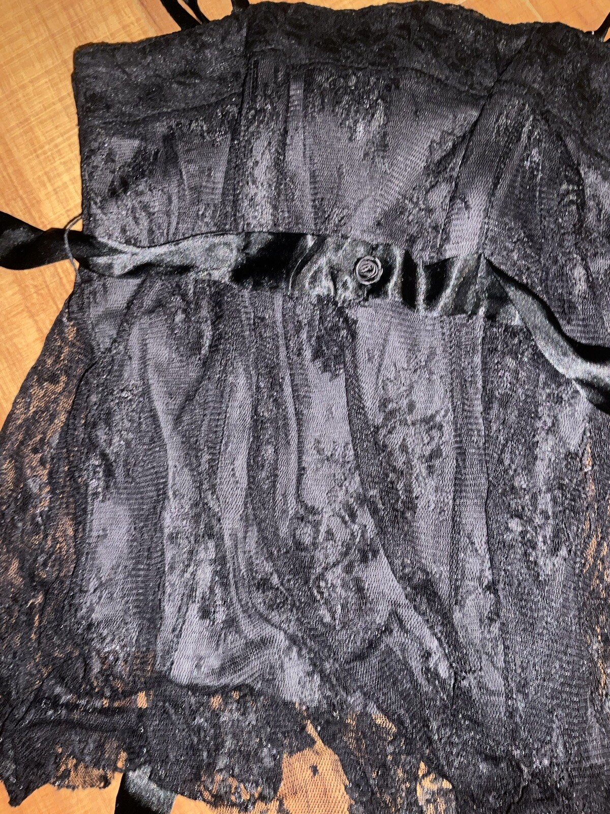Vintage Tripp NYC S Black Lace Corset Top Blouse Denim Satin Goth Emo Y2k