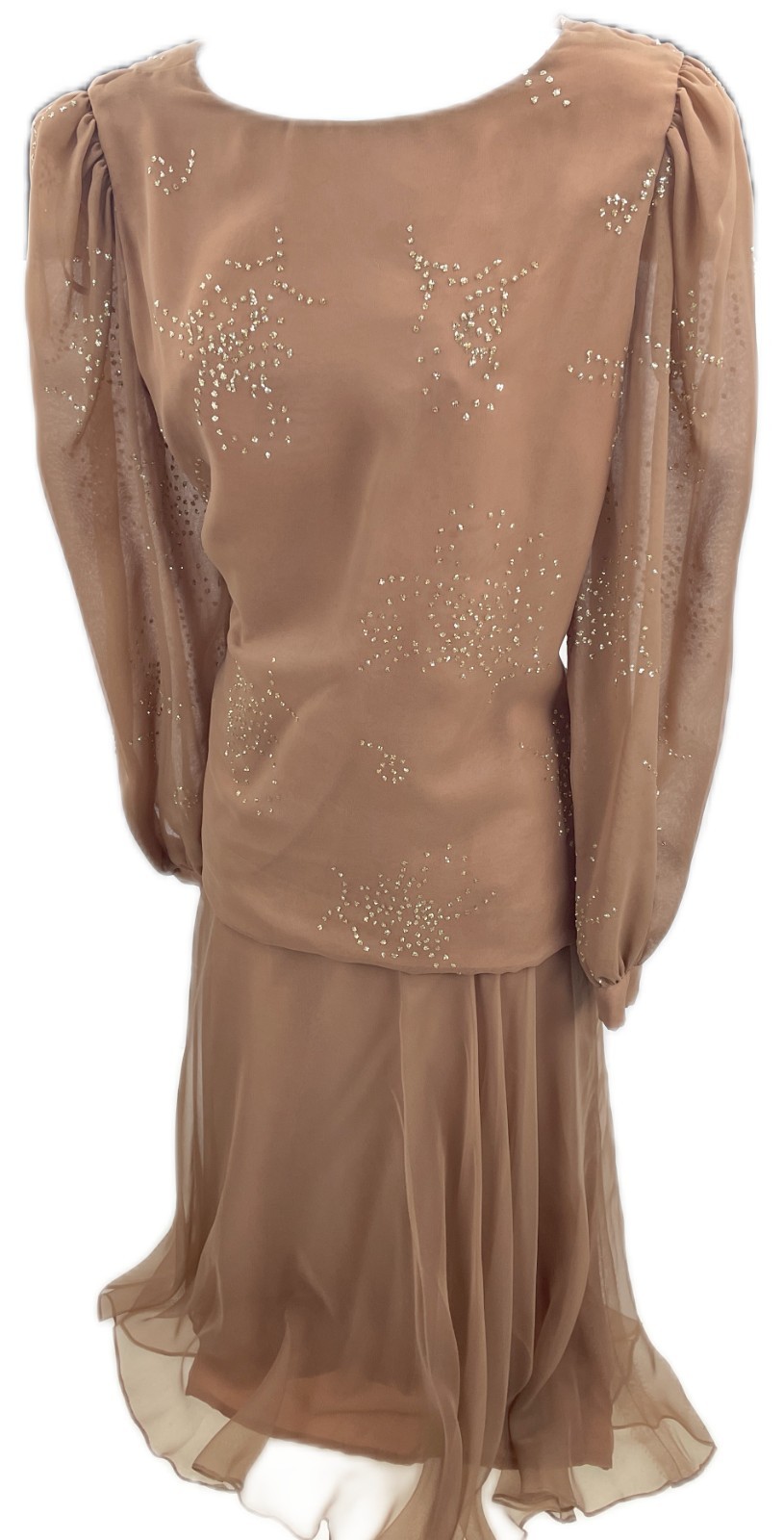 Sz 14 Muriel Pivalo Skirt Blouse Brown Sparkle Cocktail Dress Formal Vintage