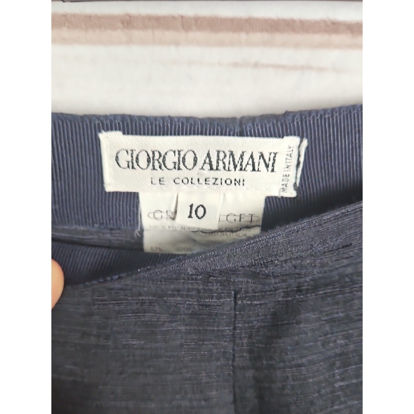 Vintage Giorgio Armani Le Collezioni Wide Leg Trousers Womens 10 Navy Silk Linen