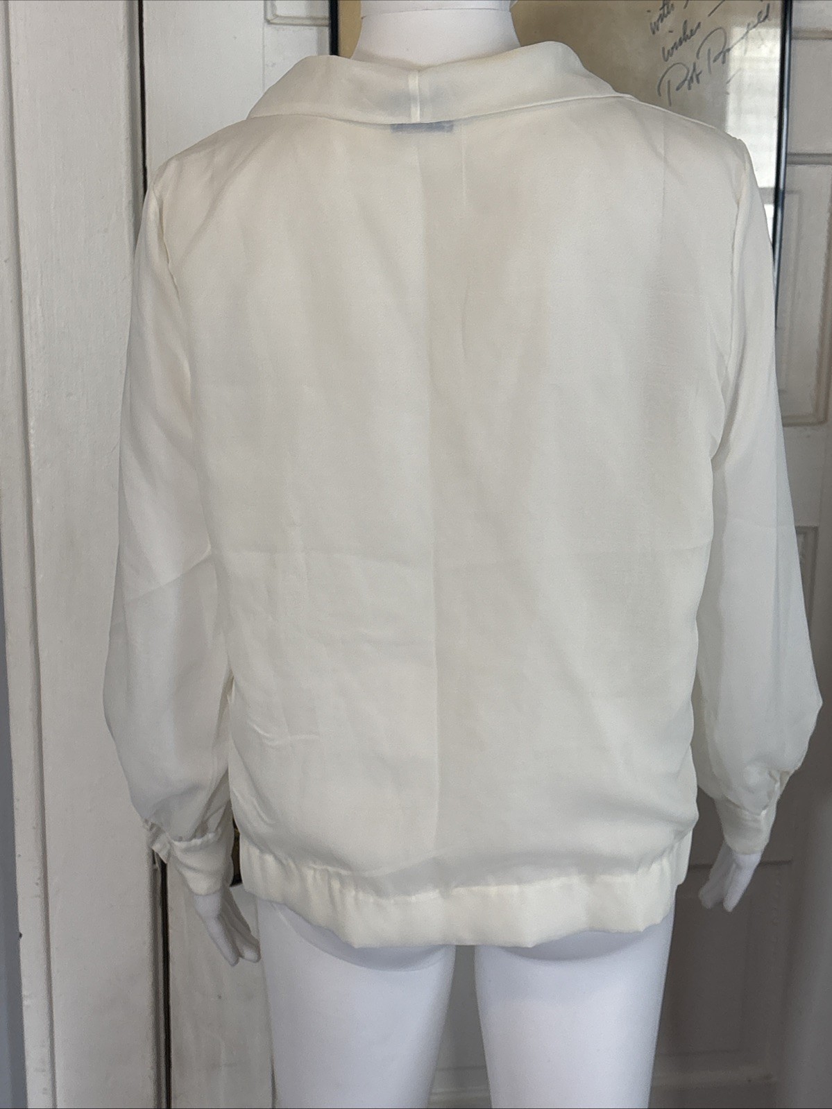 VTG 70s Women’s White Cropped Ruffle Shirt ALADDIN 36/16 Longsleeve Button Sheer