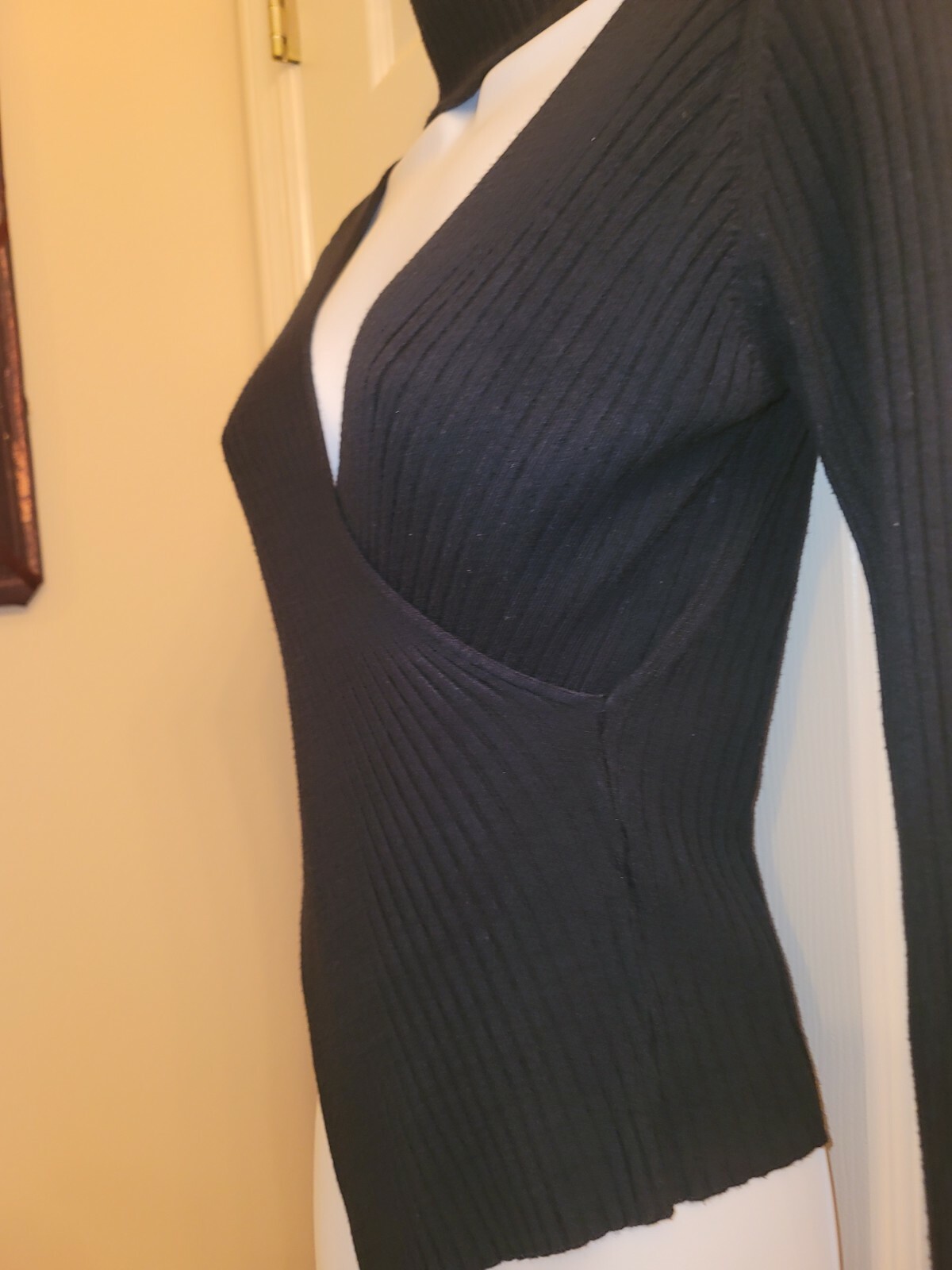 Black/Blue Stretch Choker Collar Sweater Sz S By Missy Fashion. Vintage 2004.
