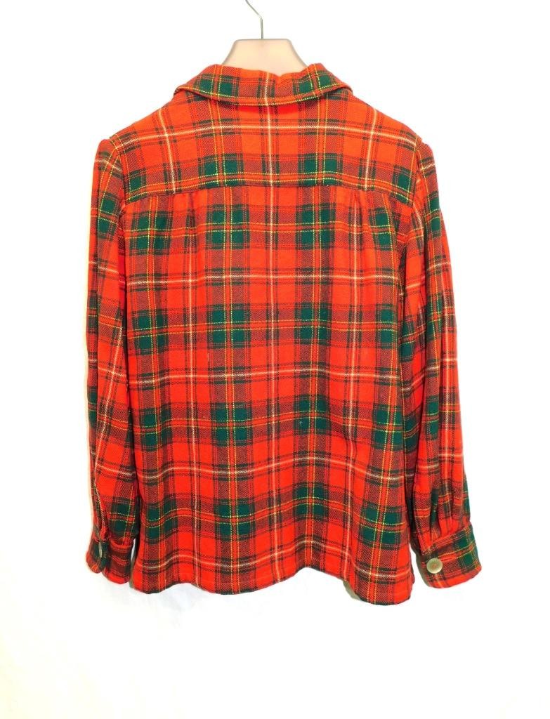 Vintage Pendleton L Woman Red Green Tartan Plaid Wool Shirt Jacket Blazer Button