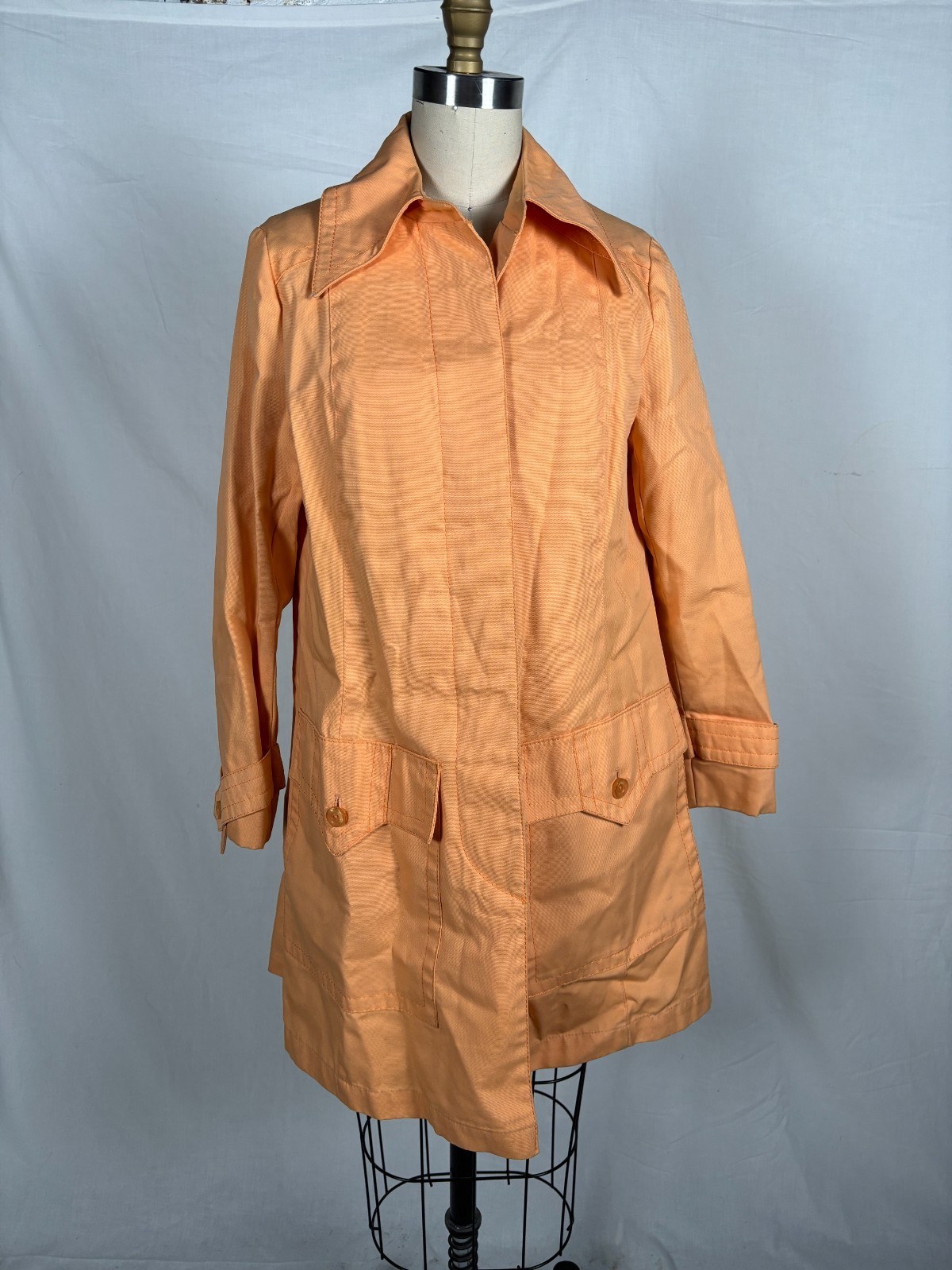 Vintage 70s Fleet Street Rain/Shine Coat Sherbet Orange Trench Coat Sz XS/S