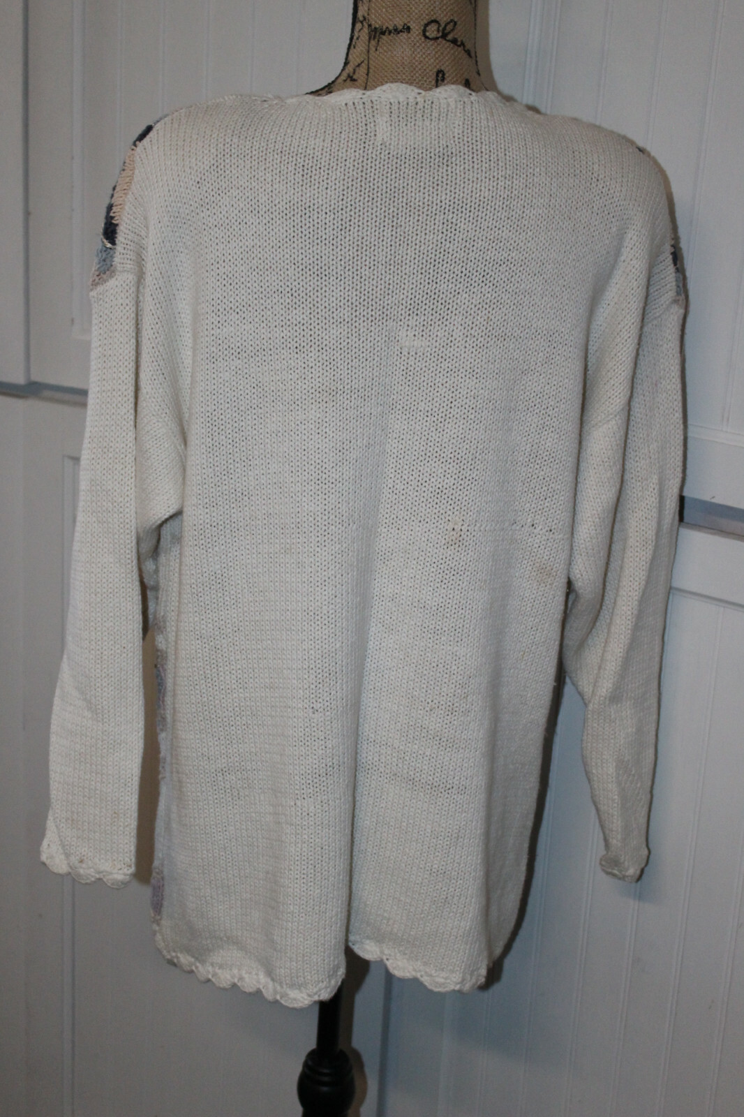 Vtg Jennifer Reed Hand Knit Long Crew Floral Medallion Embroidered Sweater XL