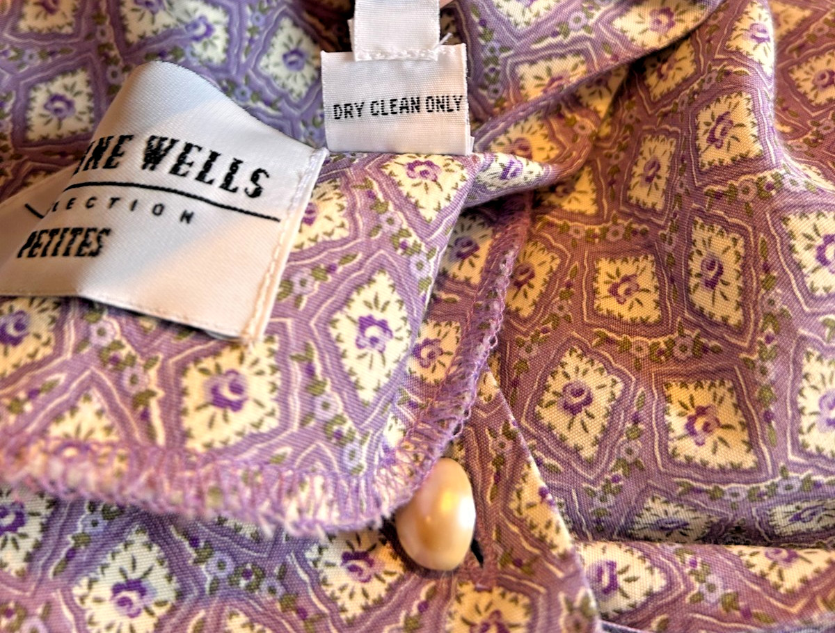 Vtg 90s Caroline Wells Wo’s 12 Midi Purple Floral Dress Button Front Cottagecore