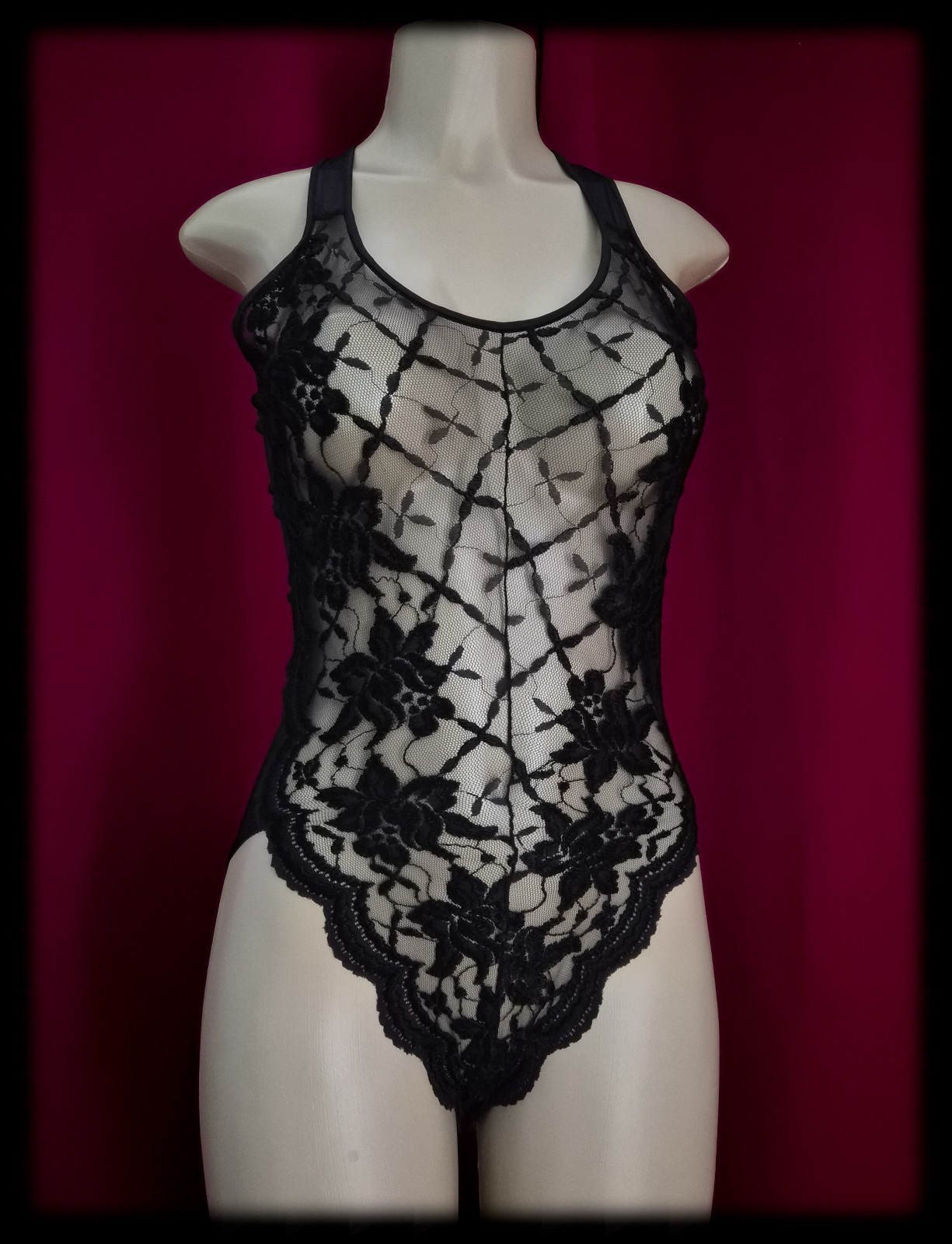 80s Vintage SHEER Nylon Gusset Teddy BODYSUIT Black PANTY All In One Shaper ~ M