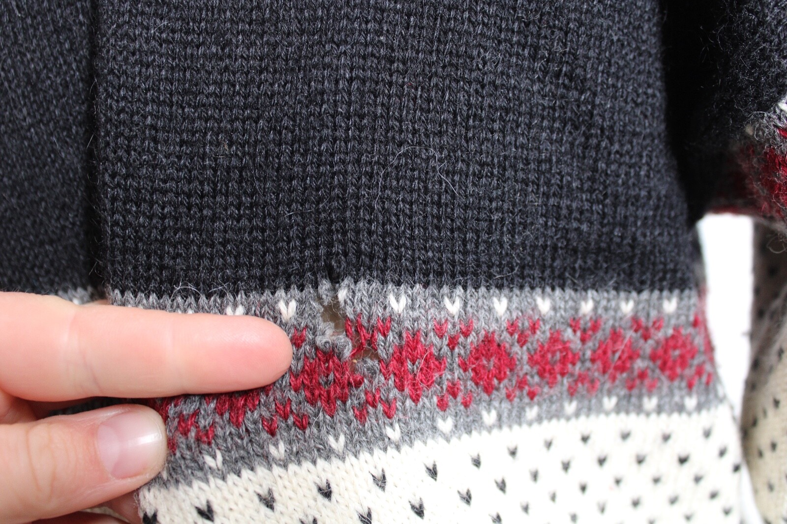 Vtg Alpaca Imports S Black Ivory Fair Isle 1/4 Zip Pullover Sweater Peru Flaws