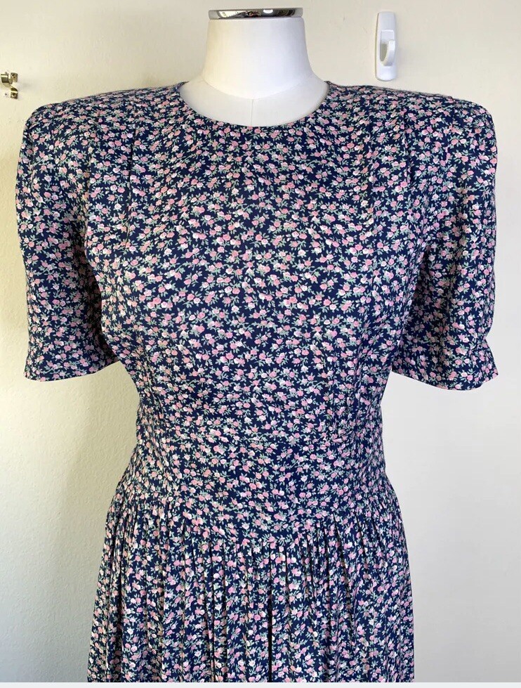 Vintage ‘80s Cottagecore Floral Prairie Dress Grannycore Pink Blue Western Small