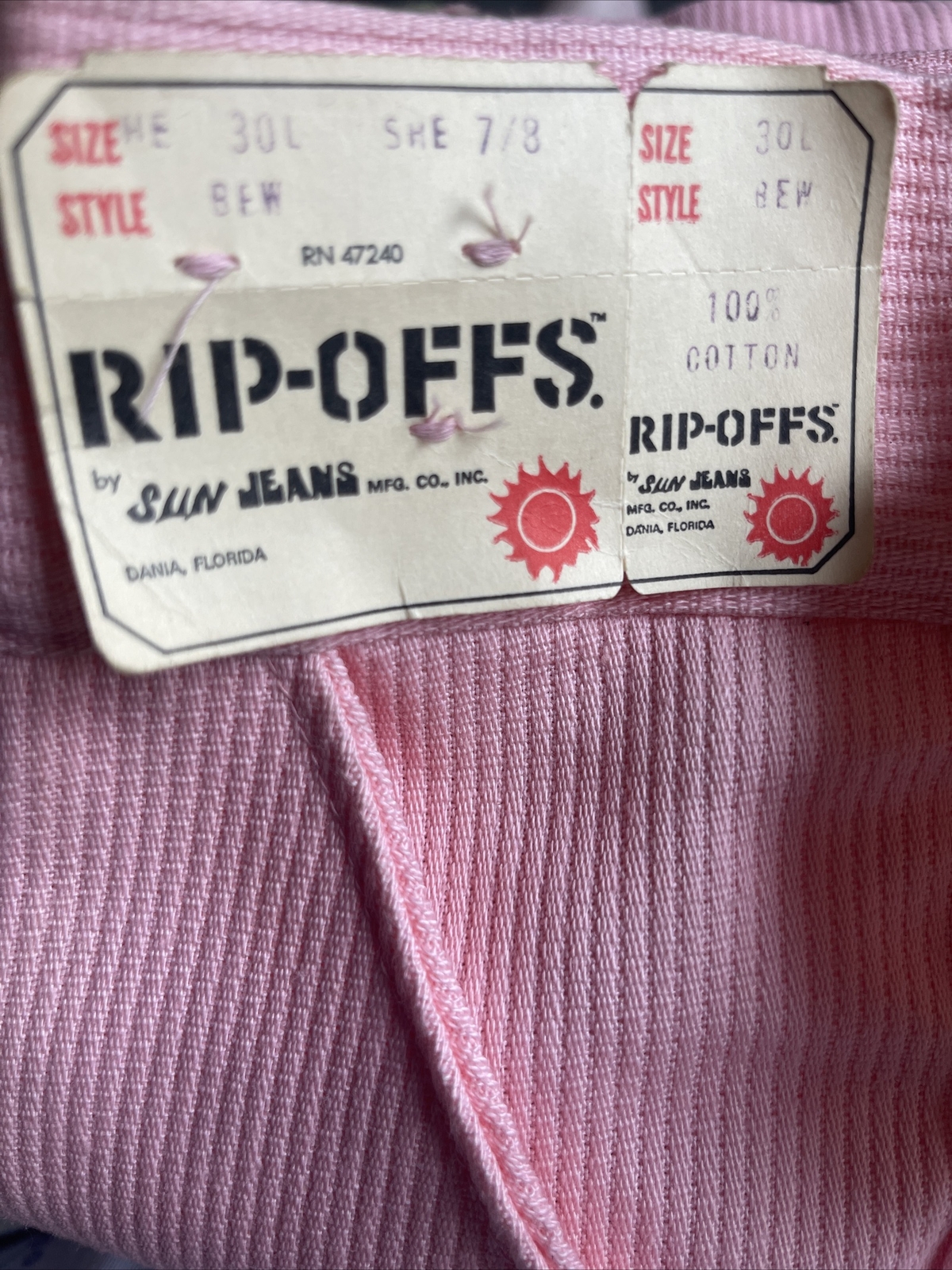 Vtg NEW 1970s Bell Bottom Sun Jeans Retro Junior Sz 7/8 30×34” Pink Twill Flare