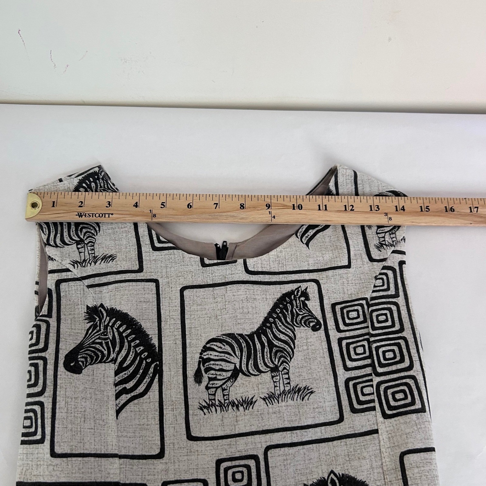 Vintage Zebra Print Fit and Flare Dress Tan Black XS