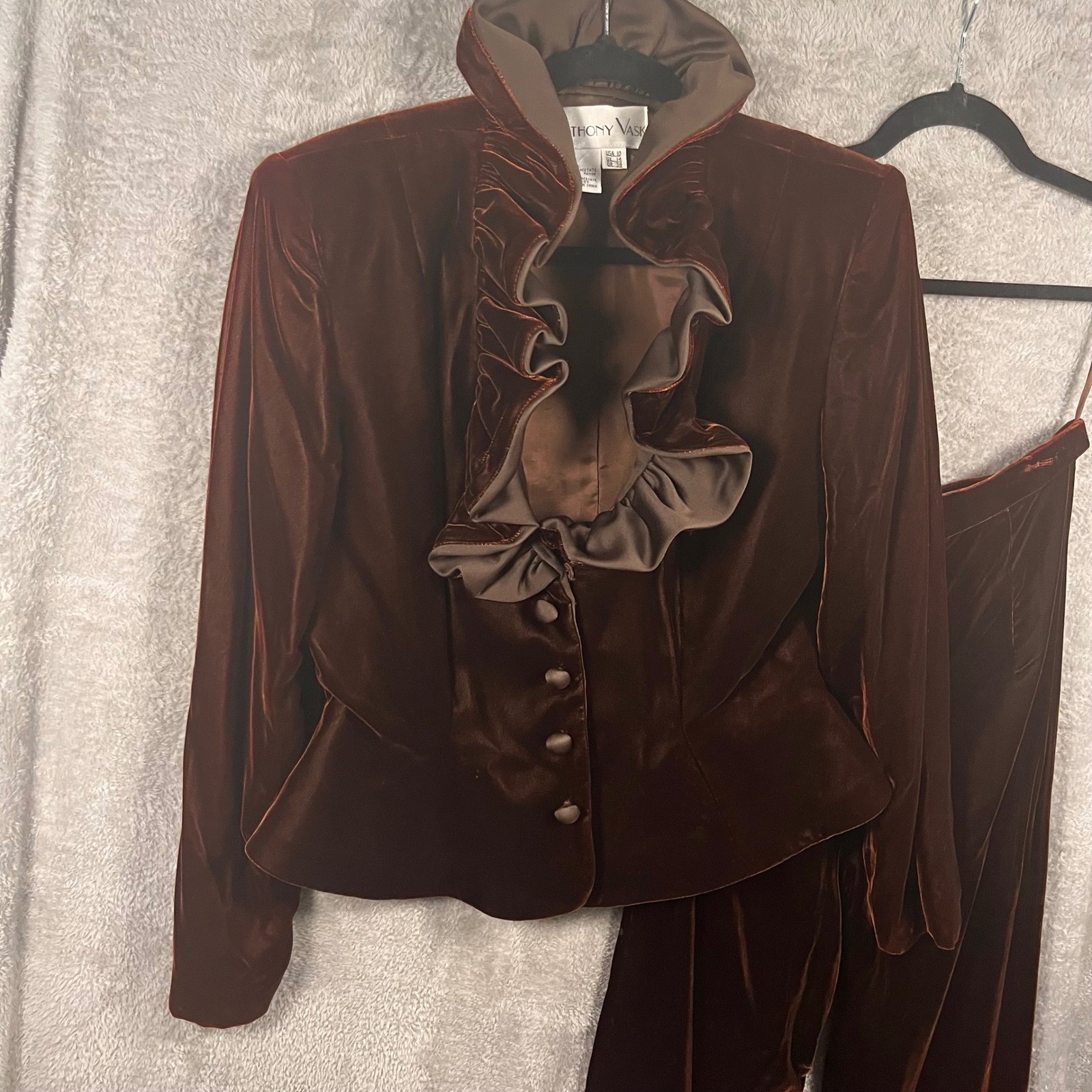 Vintage Velvet Pant Suit Ruffle Portrait Collar Bridgerton Renfair 2pc As Is