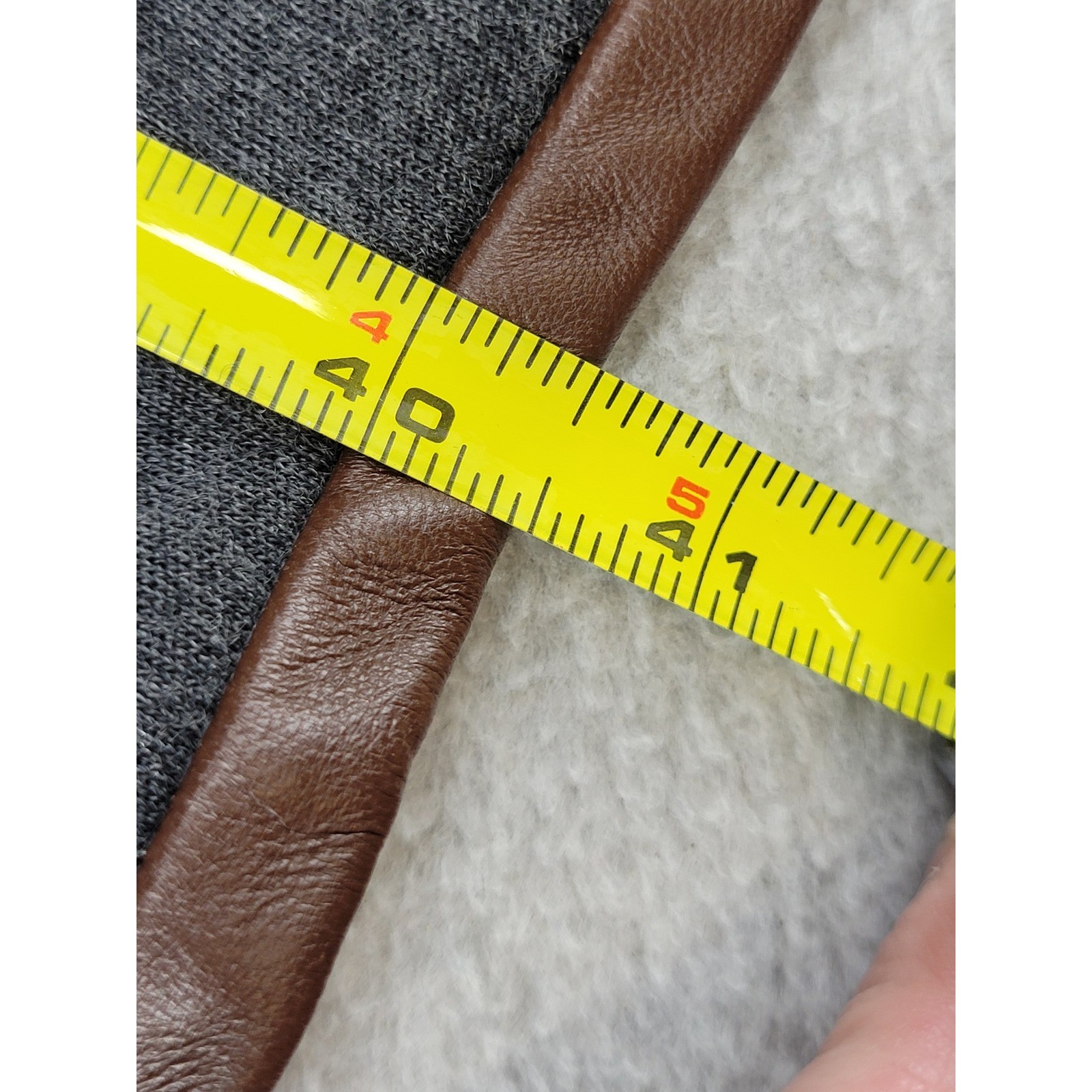 Carolyne Roehm Neiman Marcus Vintage Gray Wool Dress Leather Trim Made in USA 12