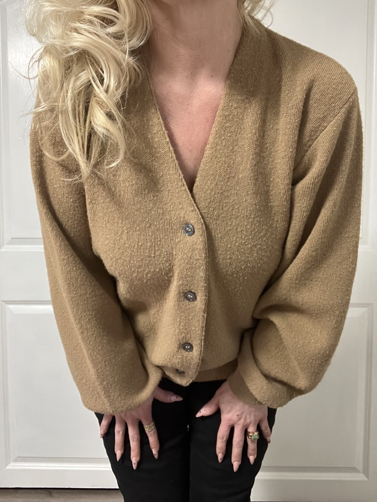 ILGWU Cardigan Wool Blend Sweater Camel Grandpa Style USA Made