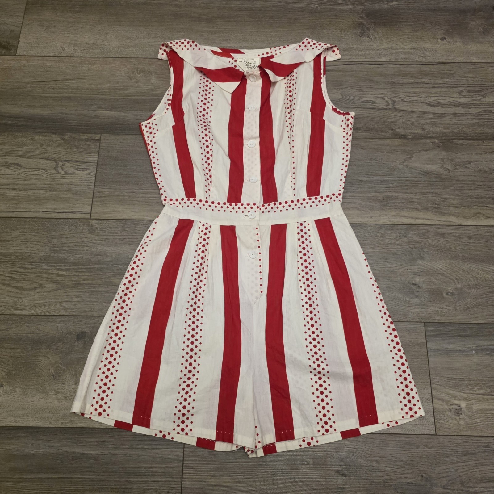 Vtg RARE 1950-60s Valley Frocks Red White Stripe Polka Dot Romper Size 12
