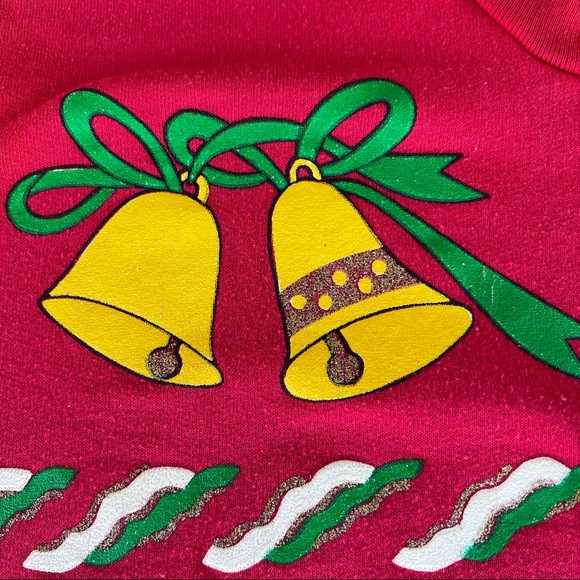 VTG Christmas Sweatshirt Cat Mouse Holiday Time Puffy Graphic Crewneck Med Red