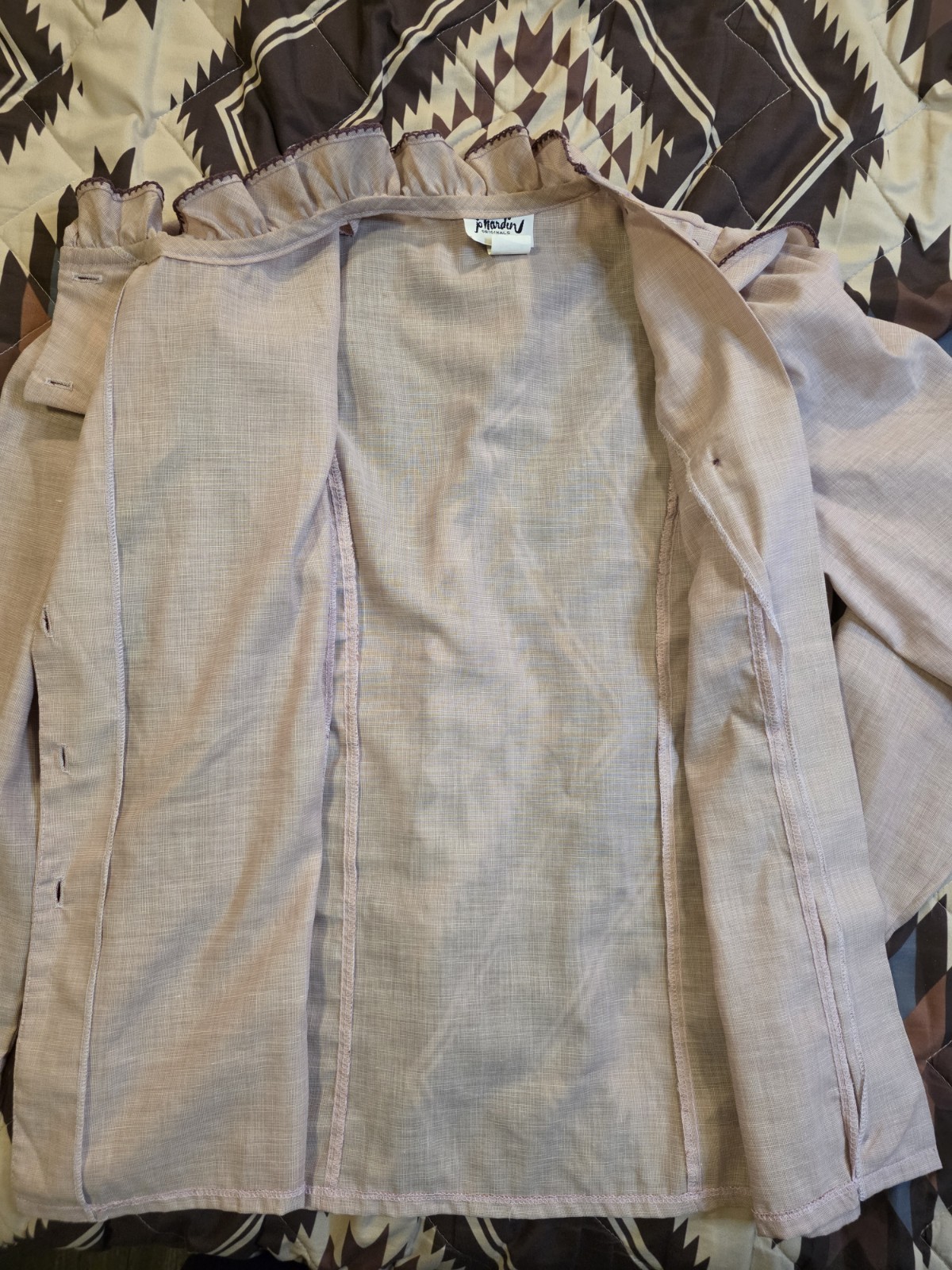 Vtg 70s Jo Hardin Cross Button Ruffle Blouse Purple Women’s Size 8 Cottagecore