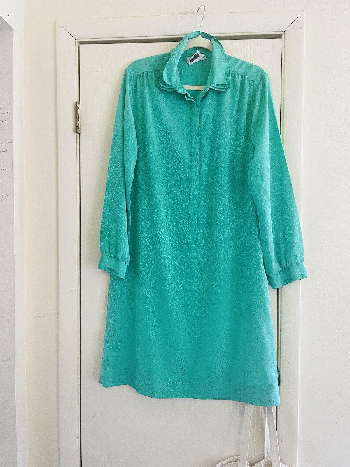 VTG 70s 80s Silky Balloon Sleeve Bright Green Secretary Midi Just Mort Dress M
