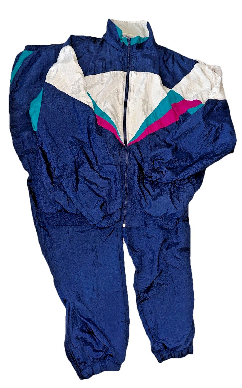 vintage SANTOLINA BAY Navy Colorblock ladies sz L Track suit windbreaker lined