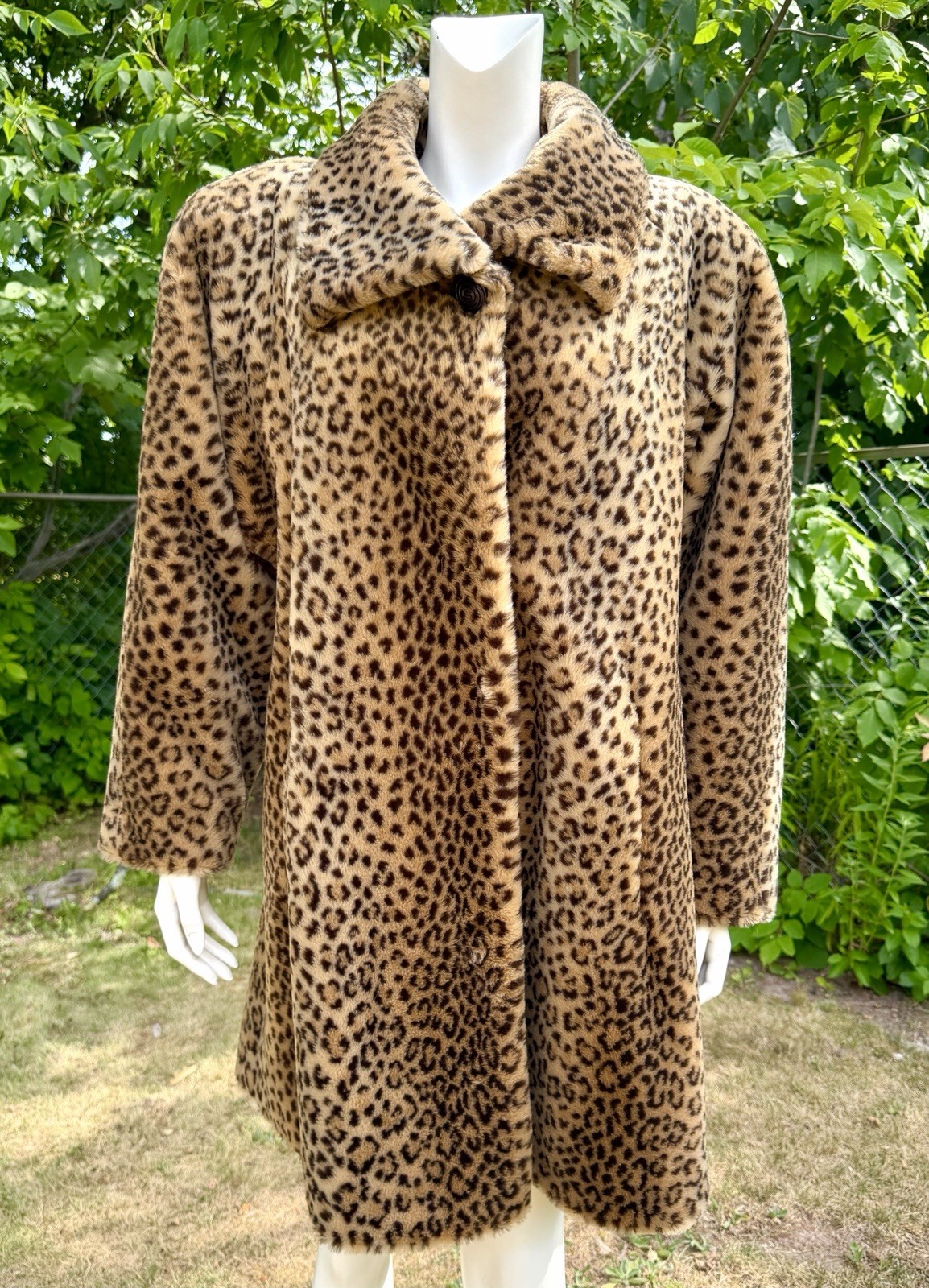 Vintage FAUX LEOPARD FUR Coat Teddy Bear Jacket 1980s 1990s M Donnybrook Short