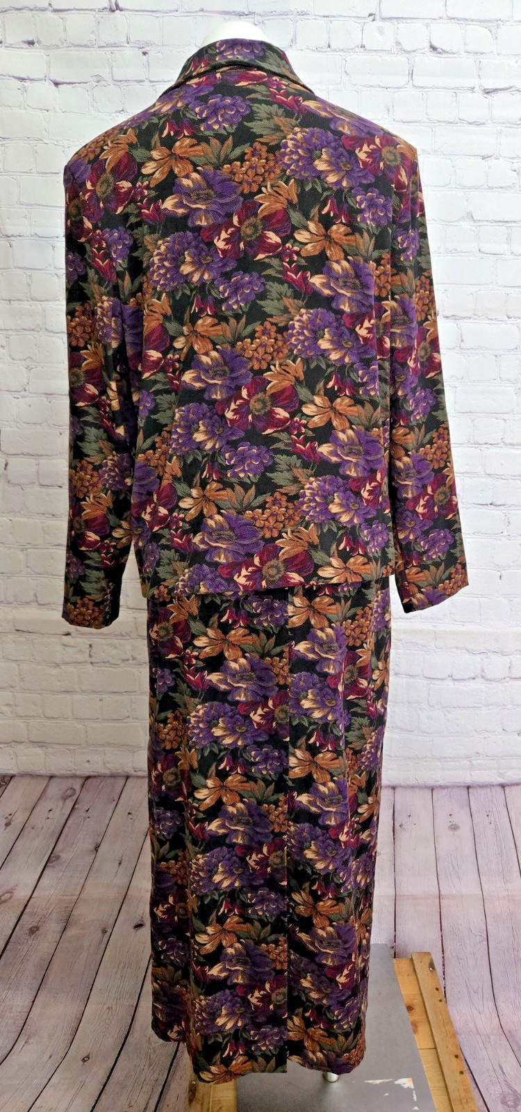 Briggs New York Vintage Maxi Skirt Suit Dark Floral Med Jacket 10 Skirt Career