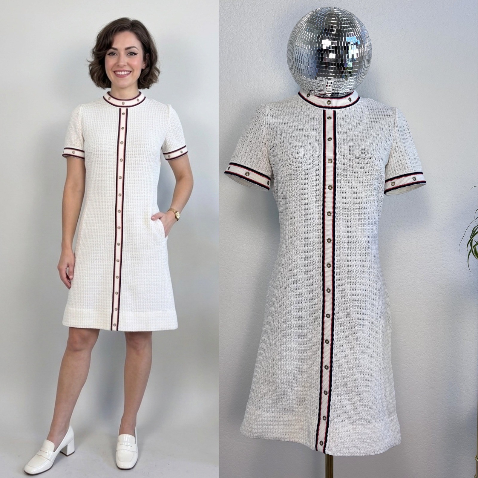 Vintage 60s Tannel Knits Trevira Era Mod Shift Dress | White, Small ILGWU TWA