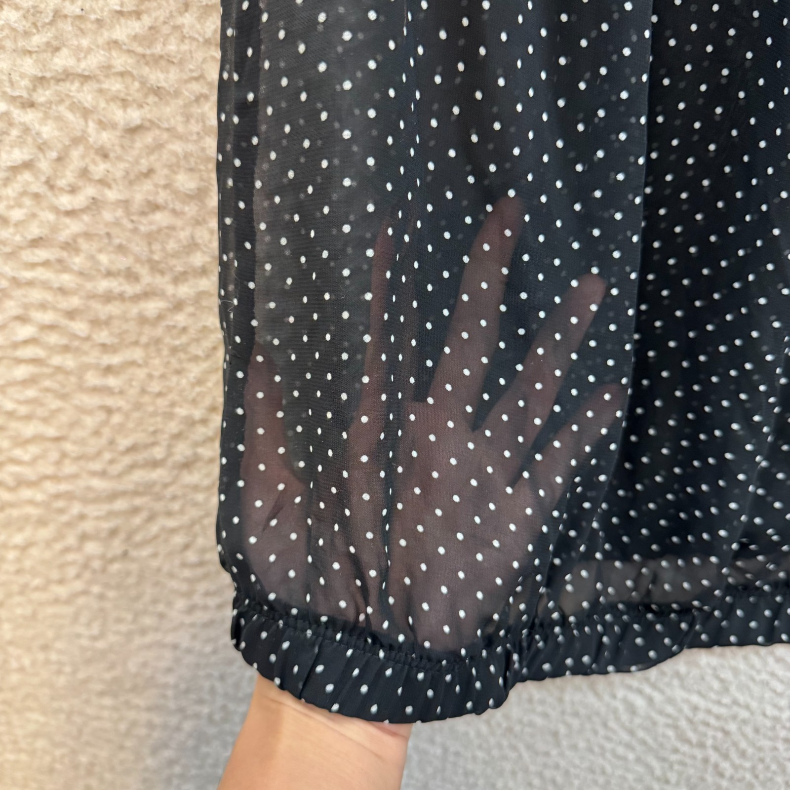 Y2K Vintage Mesh Top Medium Black Polka Dot Milkmaid Peasant Boho Fairy Grunge