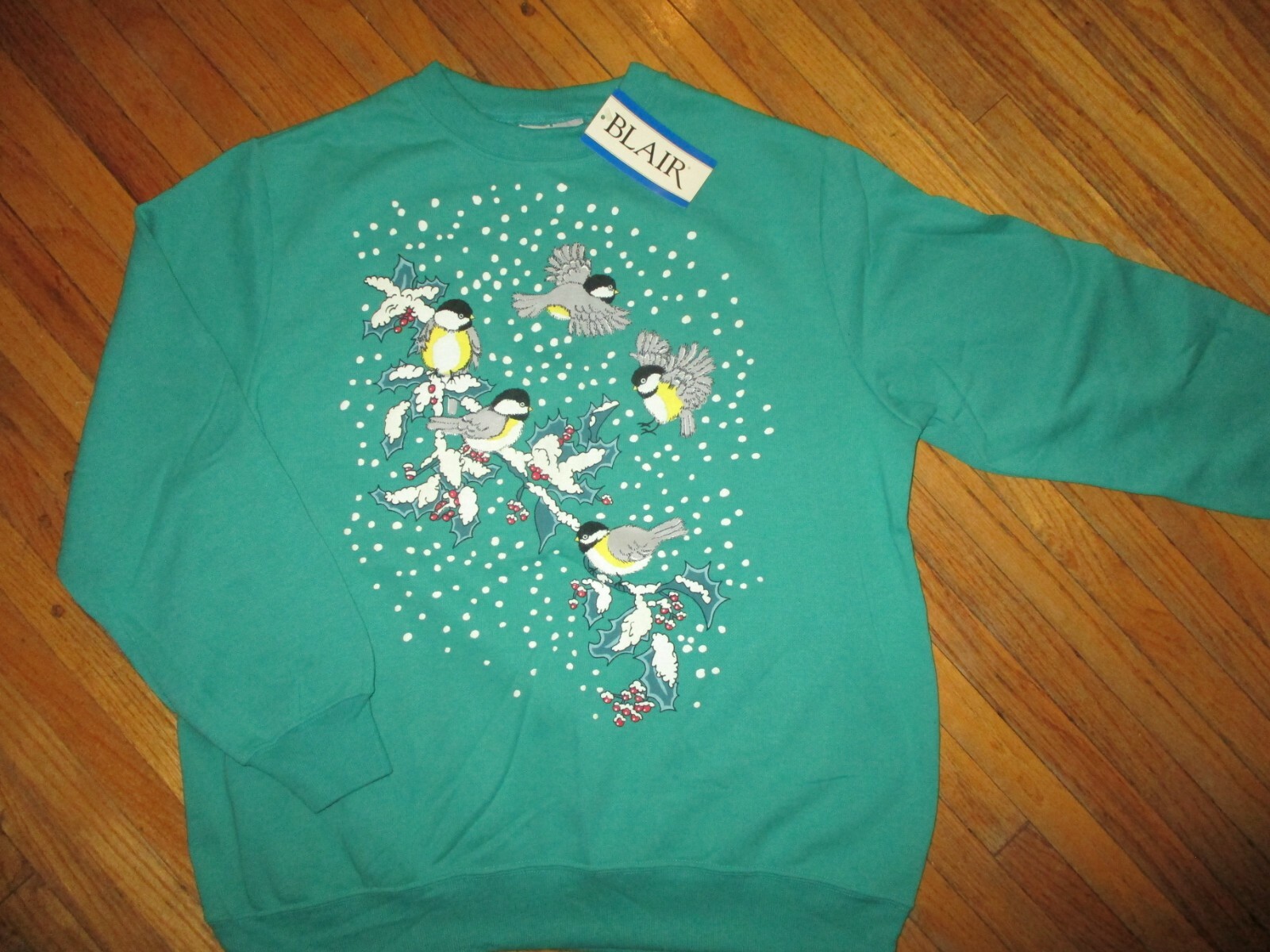vtg NOS 80s 90s BLAIR BIRDS CREW NECK SWEATSHIRT Snow Winter NWT Womens LARGE