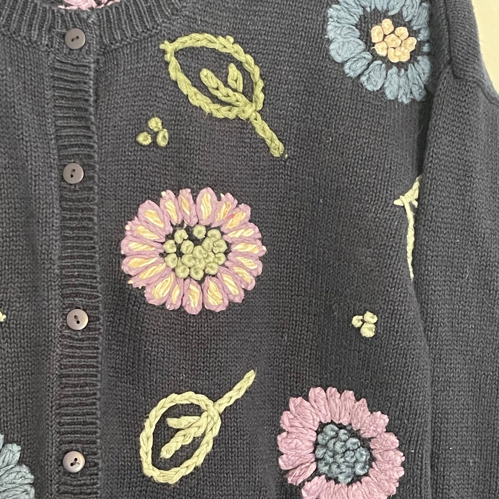 Paul Harris Design Vintage Navy Floral Embroidered Cardigan Sweater Grandma