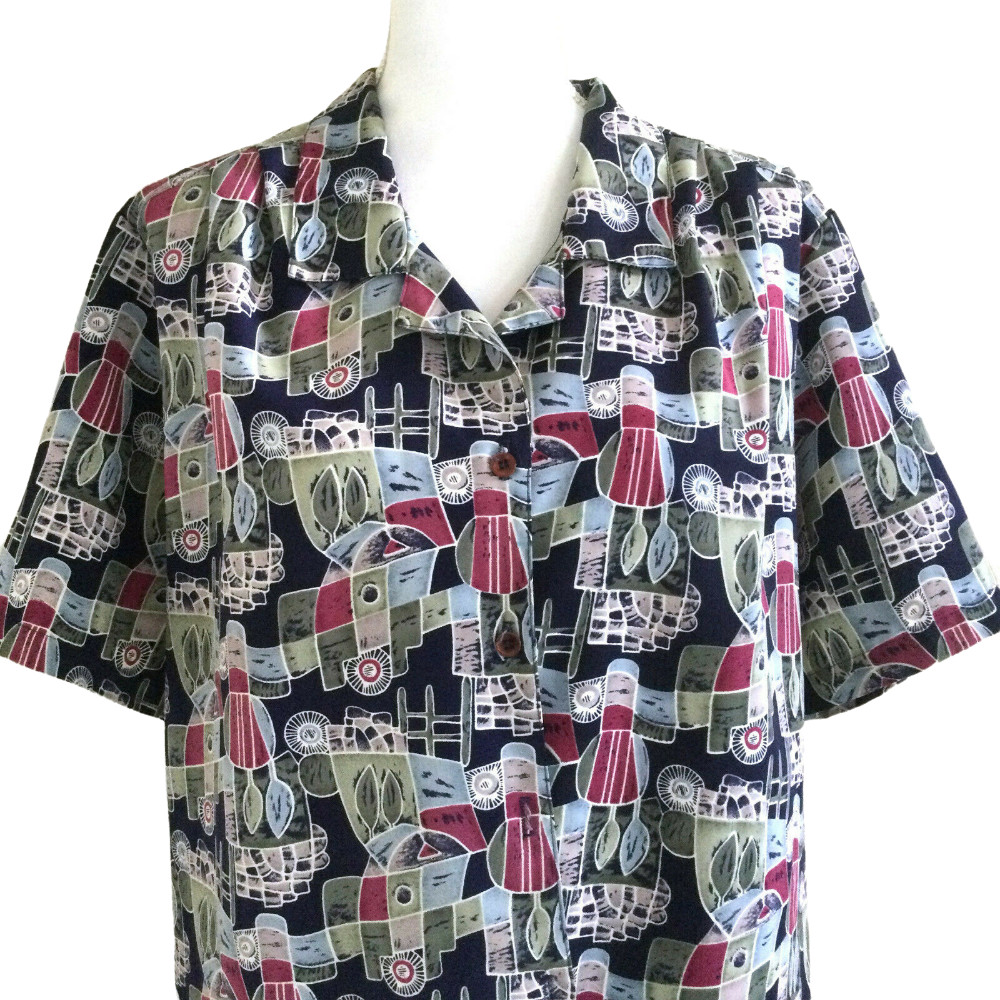 Vintage 80s Women’s Blouse Size 12 Geometric Top Colorful Shirt TRUFFLES