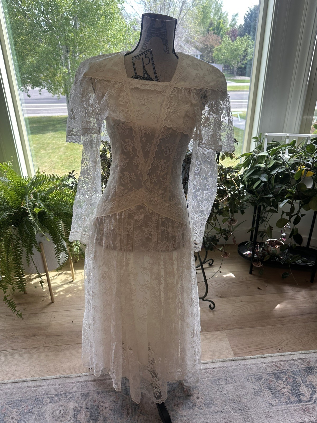 Vtg Gunne Sax Victorian Romantic Renaissance Lace Ivory Dress 3 5 7 9 S XS 70s