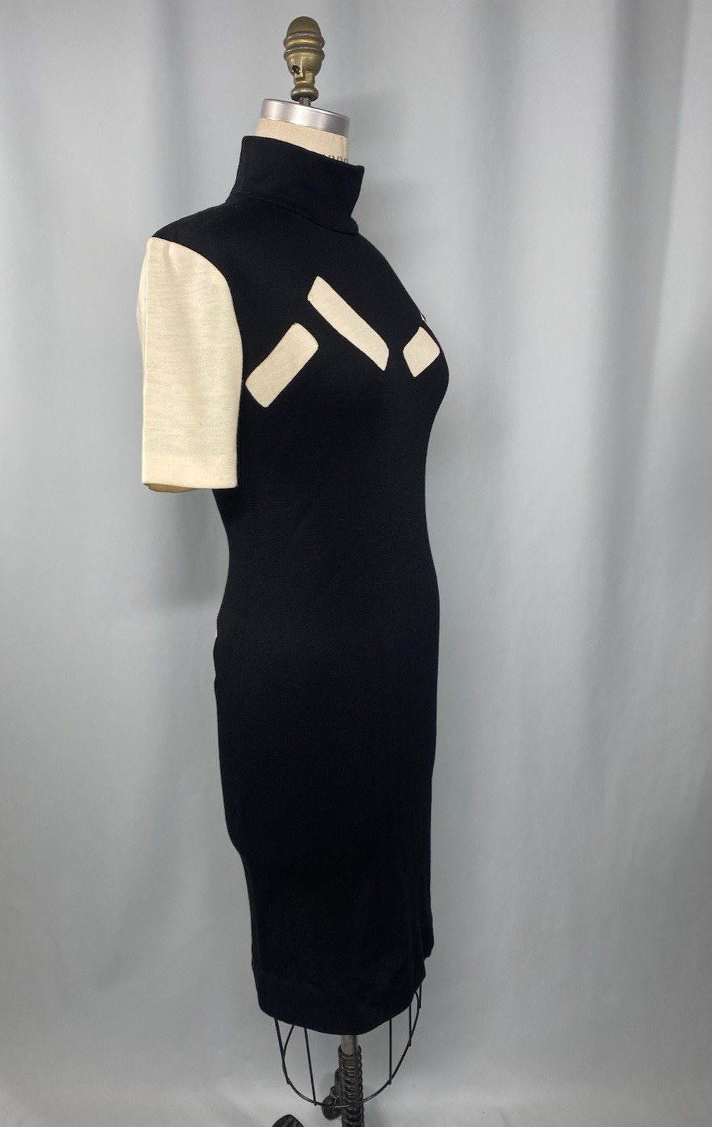 ETHAN COHAN GALLERY Vintage Dress SMALL PETITE Wool black ivory white 80s 90s
