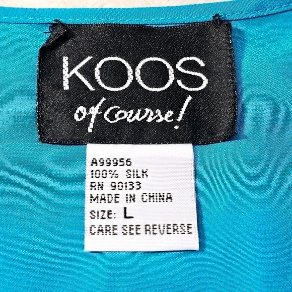Vintage Koos of Course! 2-Piece Womens Turquoise Cardigan & Silk Shell Top L