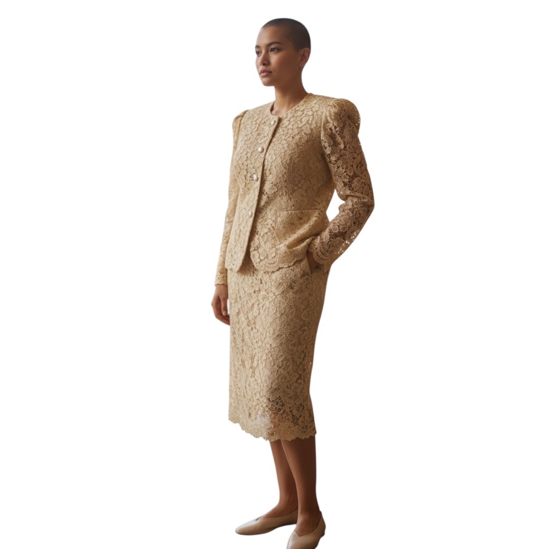 Lisa Michaels Victorian Lace Shoulder Pads Long Sleeve Blouse Women’s Suit Set