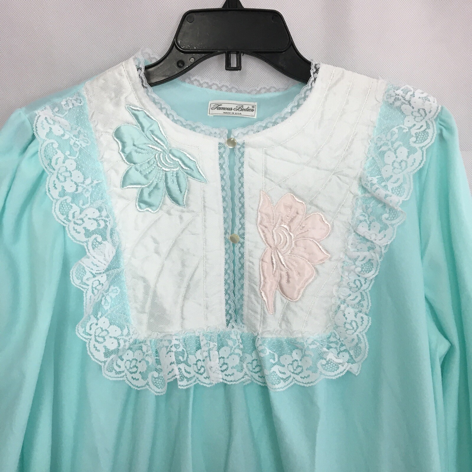 Vintage Famous Bodies Long Nightgown Lace Size M 12-14 USA NWT NOS Teal Modest