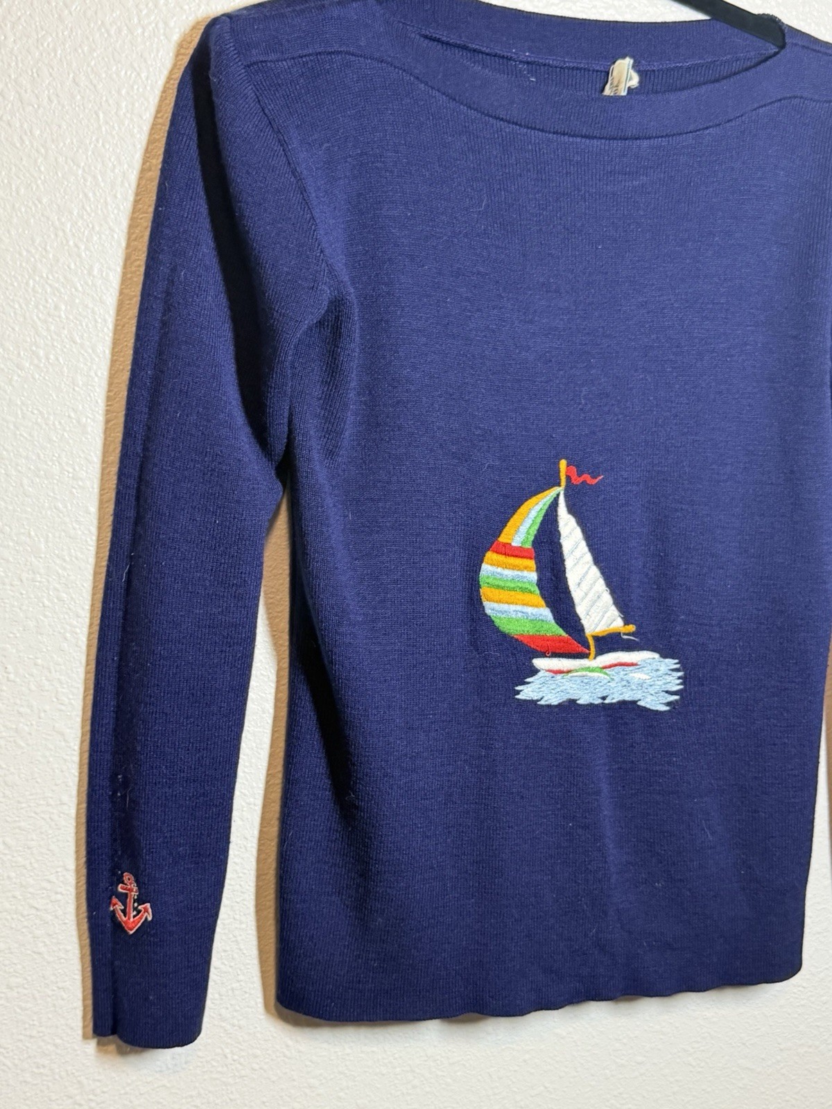 VTG LEROY KNITWEAR NAUTICAL SWEATER SAILBOAT ANCHOR ACRYLIC Sailor SMALL MEDIUM