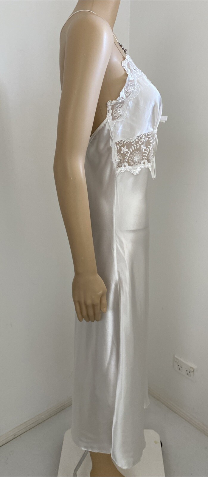 Vintage Espaur XXS-XS / 6-8 Bridal Nightie Negligee Set White Satin Floral Lace
