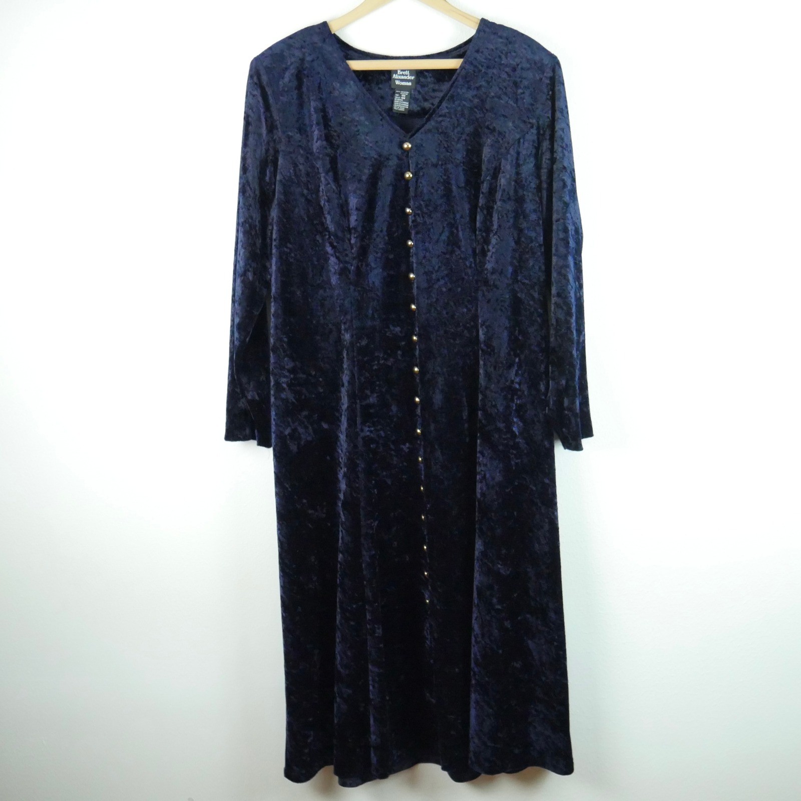 Vintage 90s Navy Blue Crushed Velvet Midi Dress 90s Whimsigoth Goth Lace Up 18W