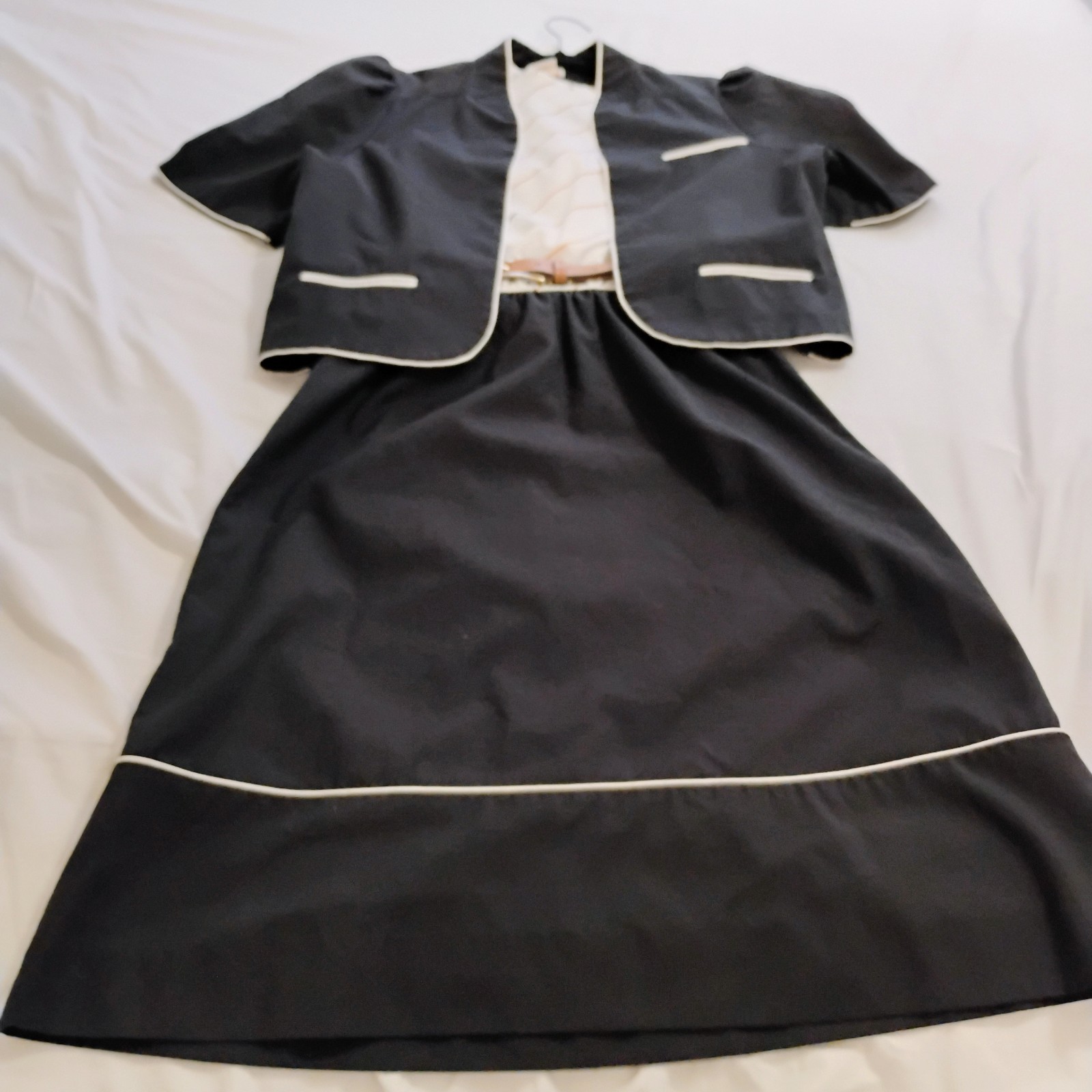 Vintage 80s Belted Dress With Jacket Short Sleeves Louisa Size 10 Black White