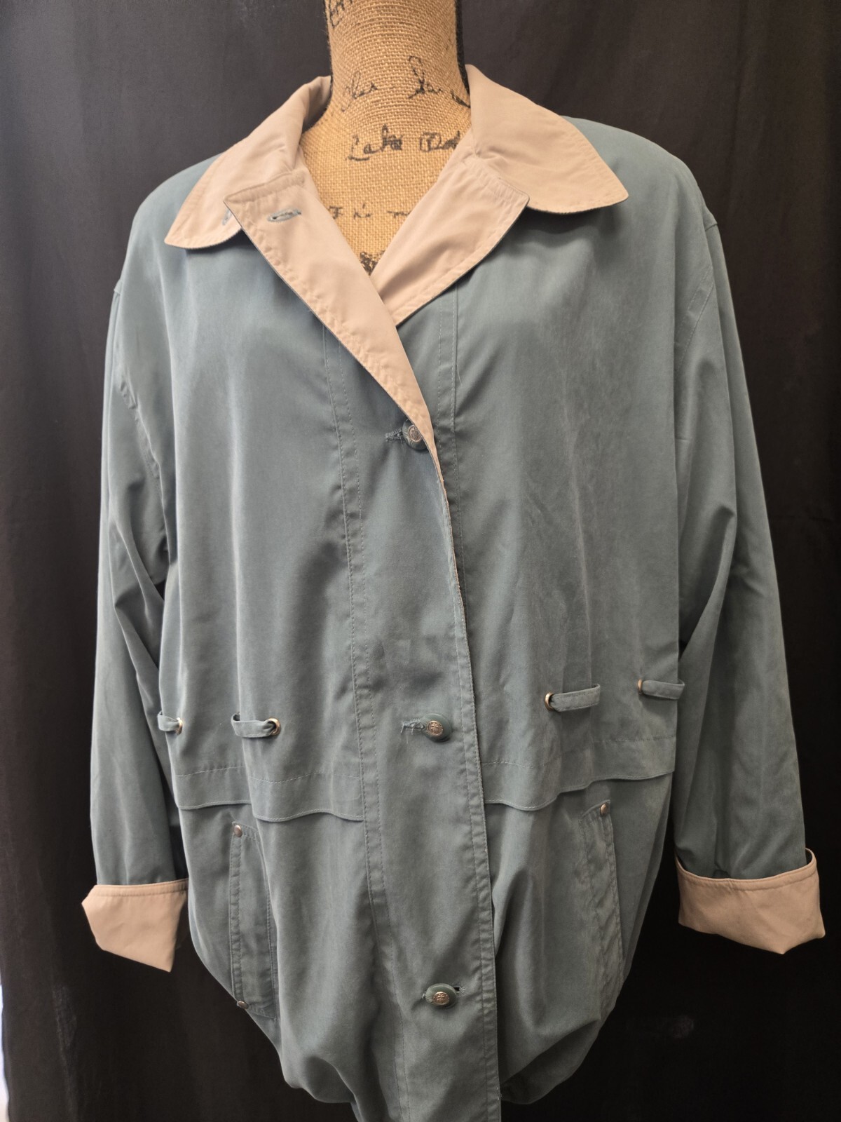 Vintage Braetan Light Blue & Cream Jacket with Drawstring Bottom Hem Size S