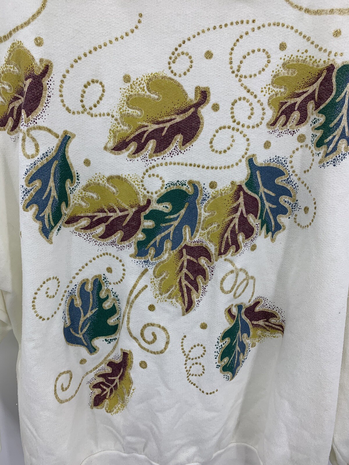 Vintage 80s 90s Karen Blake Collared Sweatshirt USA Made Leaf Print Granny Core