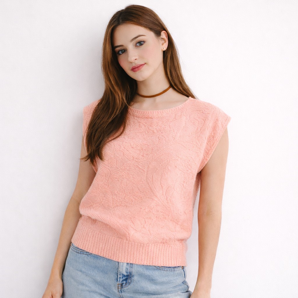 1980s 1990s Vintage Faded Light Pink Floral Knit Cap Sleeve Top Sweater #33
