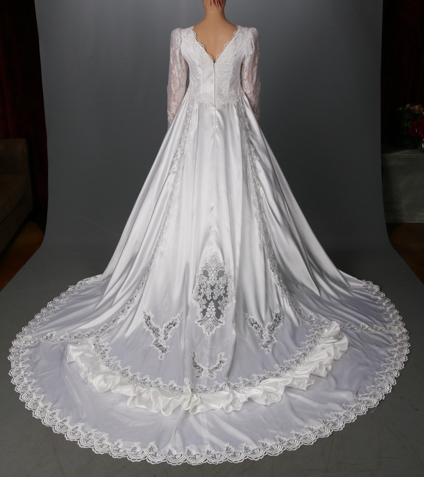 Jean Phoenix Bridal Vintage 80s 90s White Satin & Lace Wedding Dress sz 20