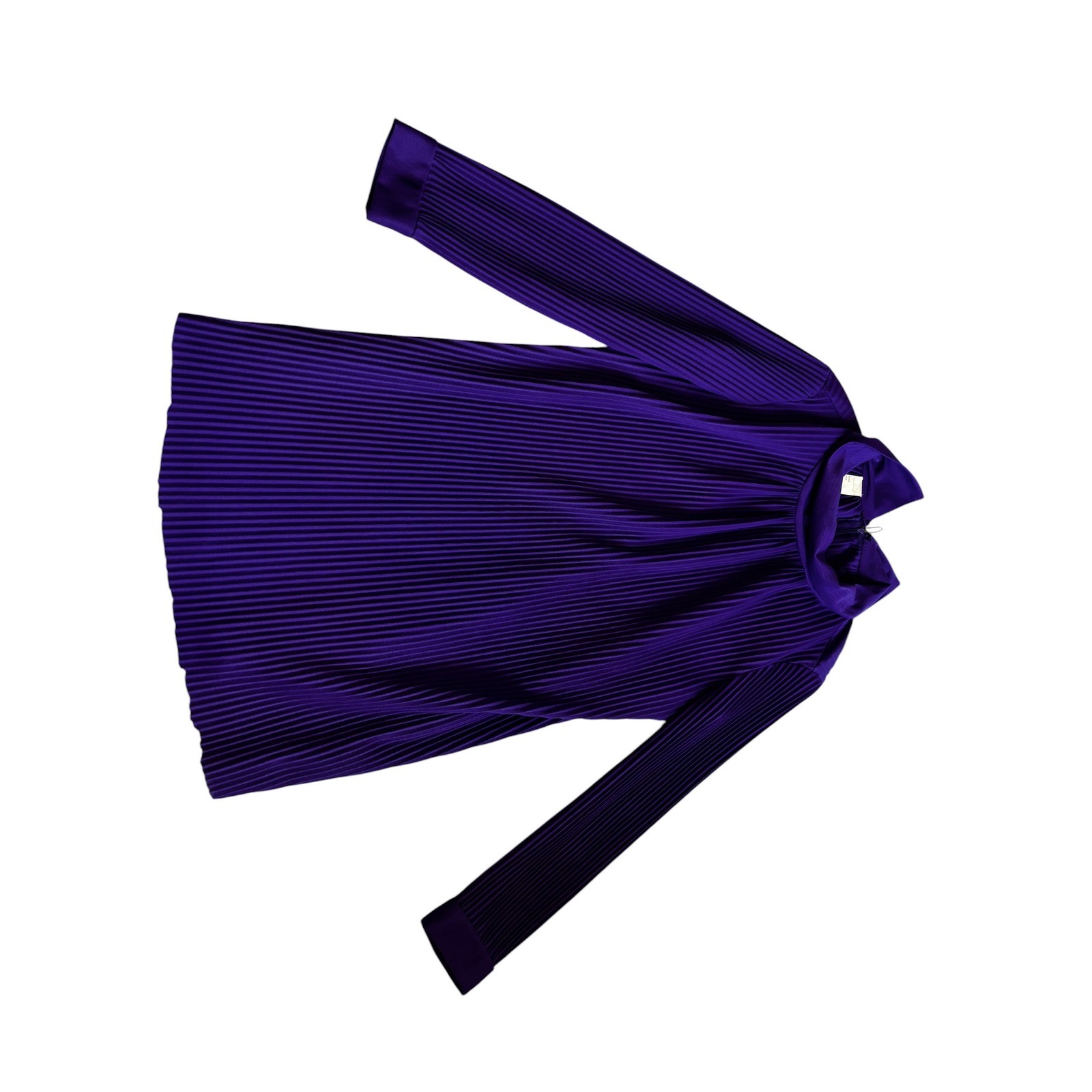 Vintage 70s Accordion Pleated Tunic Dress Med Purple High Neck Mod Disco Retro