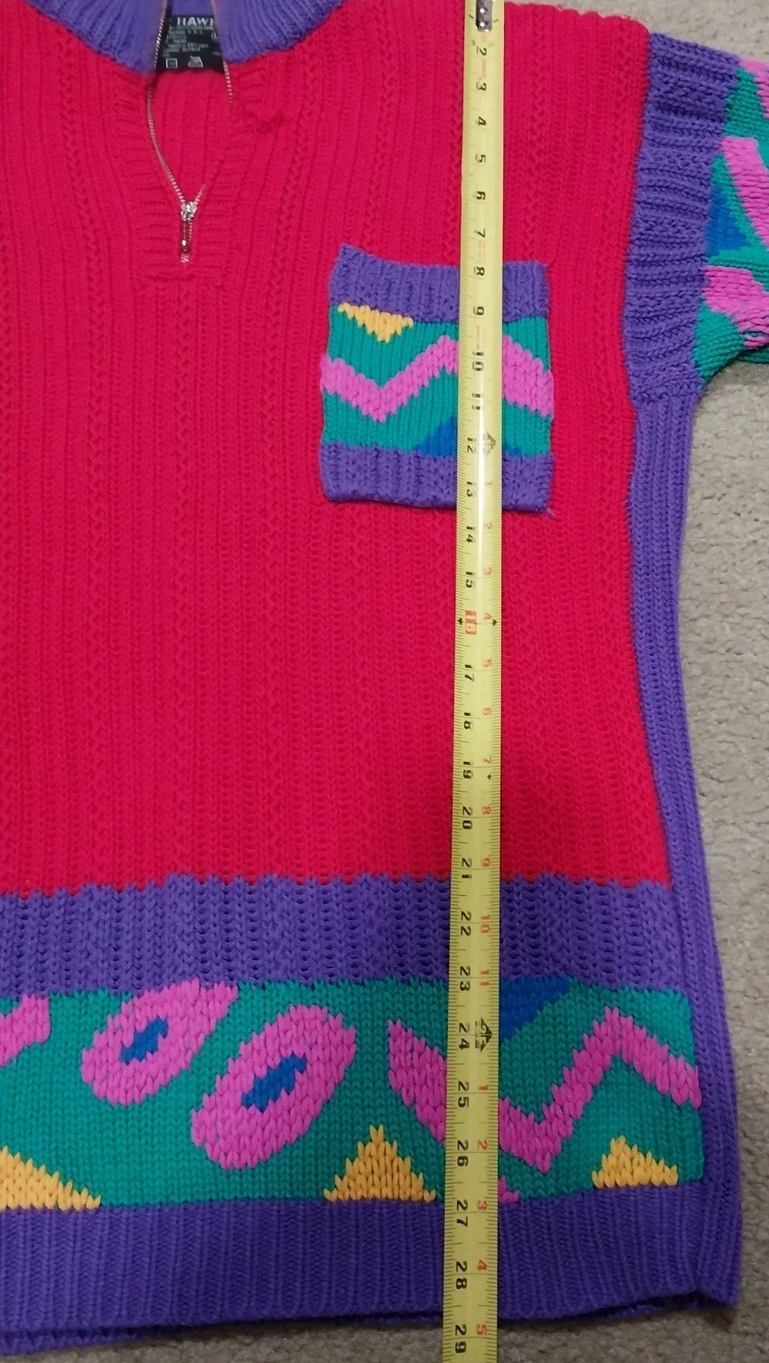 Kitty Hawk Vintage Colorful Sweater 80s 90s Front Zipper And Pocket Size Large