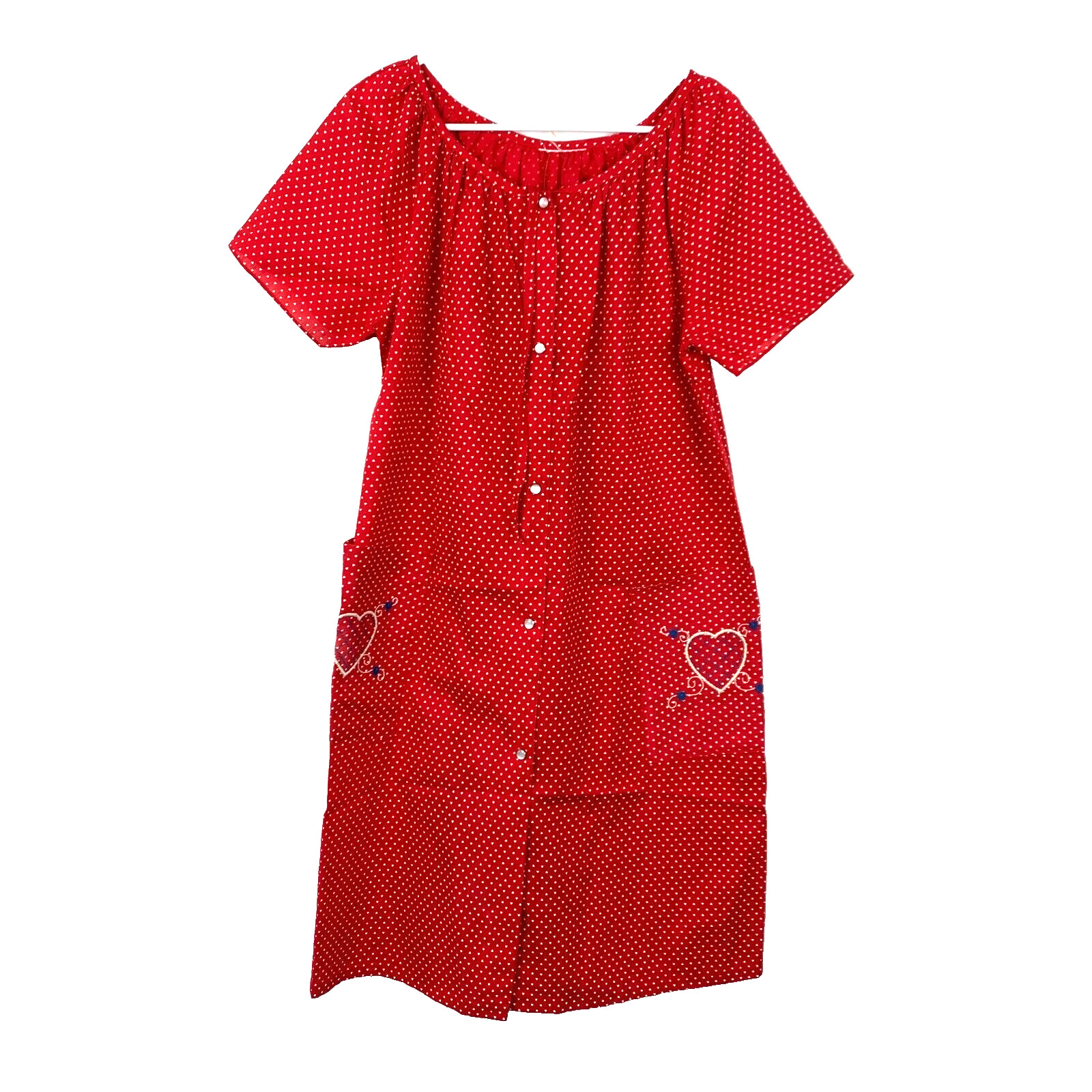 Vintage Red Hearts Nightgown Muumuu Button Robe Valentines Day Caftan Small Med