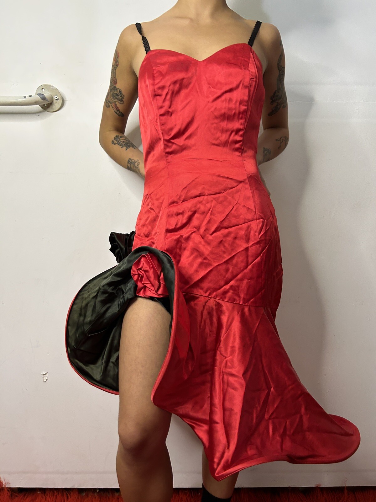 Vintage Australian 1980s MR K Red Prom Dress Hoop Wire Skirt Moulin Rouge AU 6