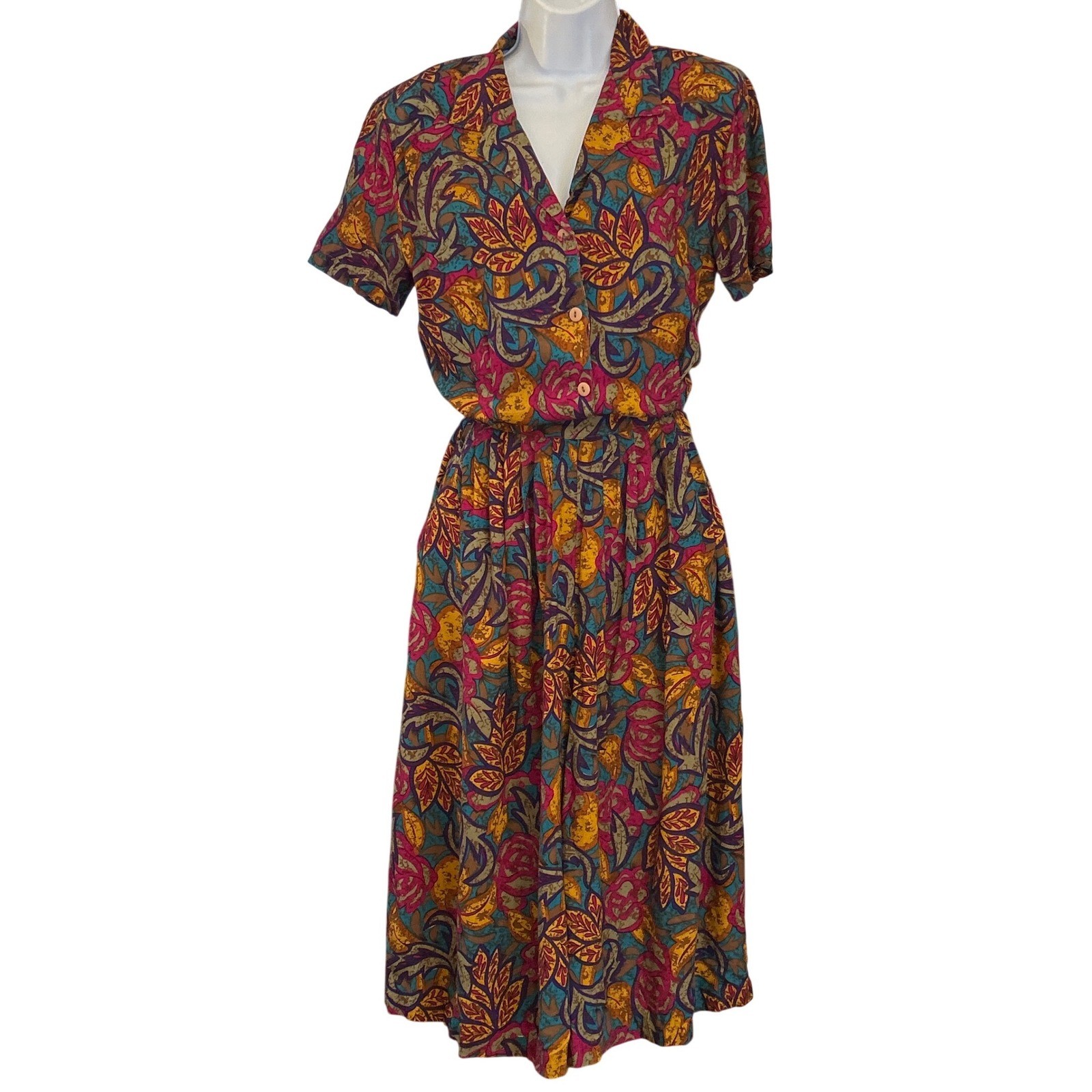 Vintage Anna Kriste Petite Floral Paisley Rayon Jumpsuit Wide Leg Medium USA